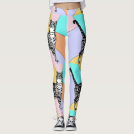 Tabby katt Coola Djurpastel Harlequin Leggings