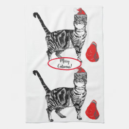 Tabby katt Coola jul Cat Red White Tea Towel Kökshandduk