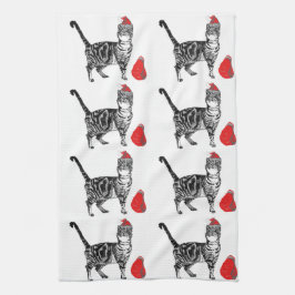 Tabby katt Coola jul Cat Red White Tea Towel Kökshandduk