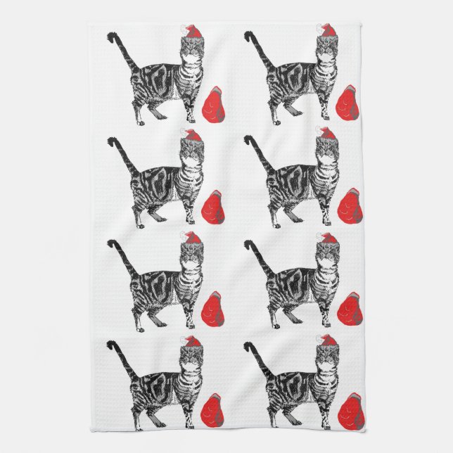 Tabby katt Coola jul Cat Red White Tea Towel Kökshandduk (Vertikal)