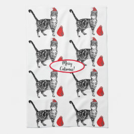 Tabby katt Coola jul Cat Red White Tea Towel Kökshandduk