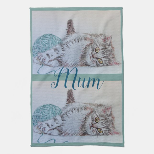 tabby katt Cute Cat Art Kitchen Morsa Tea Towel Kökshandduk (Vertikal)