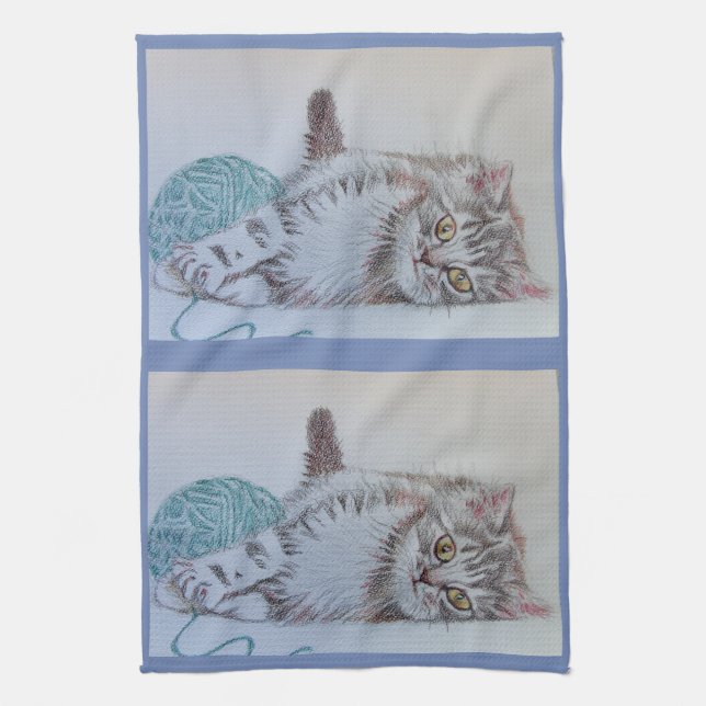 tabby katt Cute Cat Art Kitchen Tea Towel Kökshandduk (Vertikal)