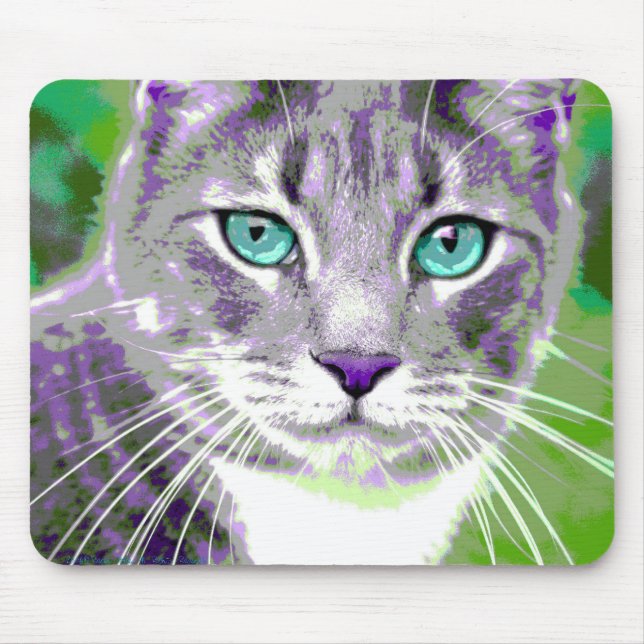 Tabby katt för popkonstgrå färg musmatta (Framsidan)