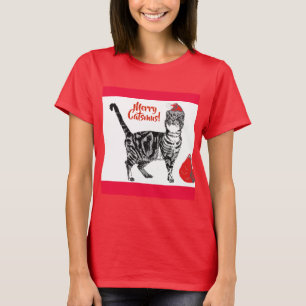Tabby katt God jul Catsmus Red Funny Cats T Shirt