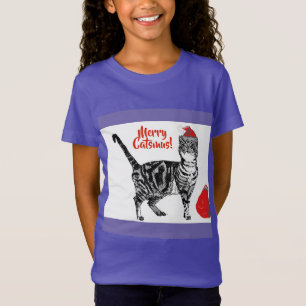 Tabby katt God jul Catsmus Red Funny Cats T Shirt
