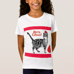 Tabby katt God jul Catsmus Red Funny Cats T Shirt