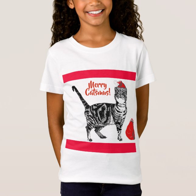 Tabby katt God jul Catsmus Red Funny Cats T Shirt (Framsida)