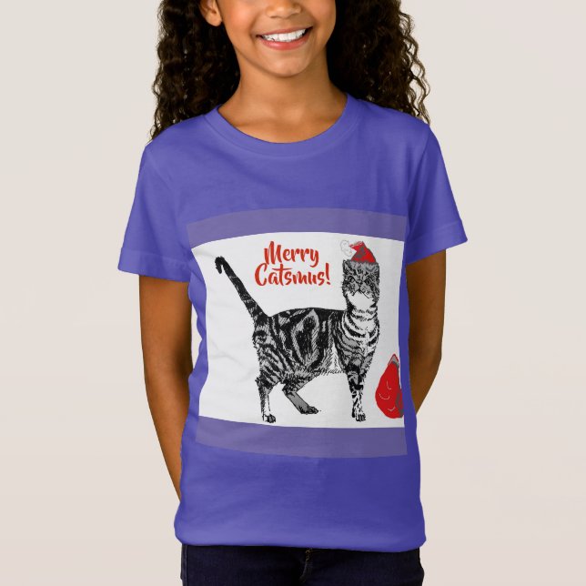 Tabby katt God jul Catsmus Red Funny Cats T T Shirt (Framsida)