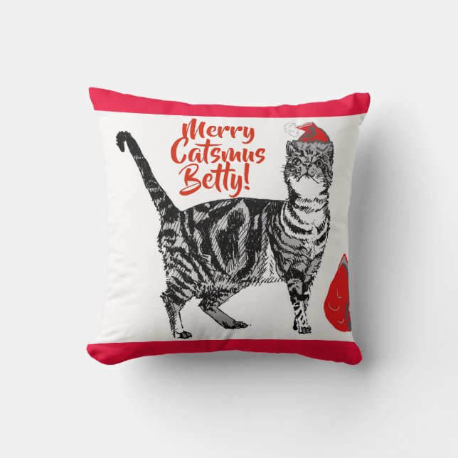 Tabby katt God jul Girls Namn Cushion Kudde (Framsida)