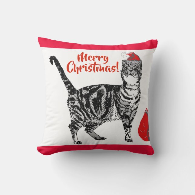 Tabby katt God jul Red cat Cushion Kudde (Framsida)