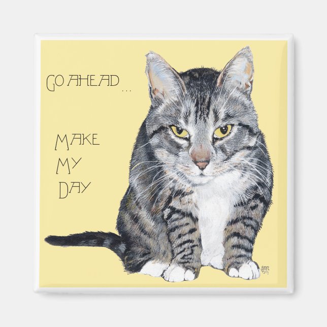 Tabby katt - gör min dag magnet (Framsidan)