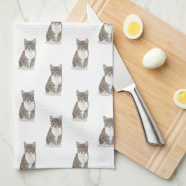 Tabby katt (Grått) Kökshandduk