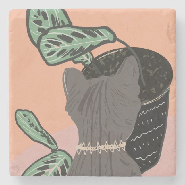 Tabby katt Grått Plants 2-ton Stenunderlägg (Framsidan)