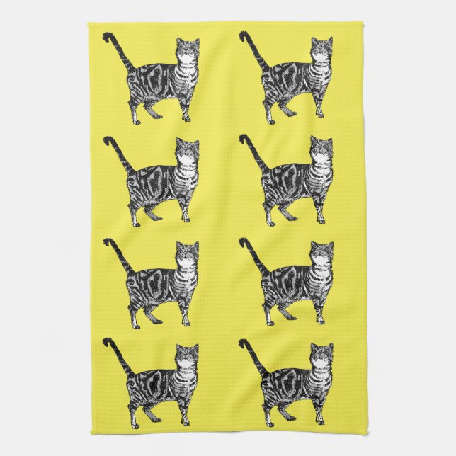 Tabby katt Gult Tea Towel Kökshandduk (Vertikal)