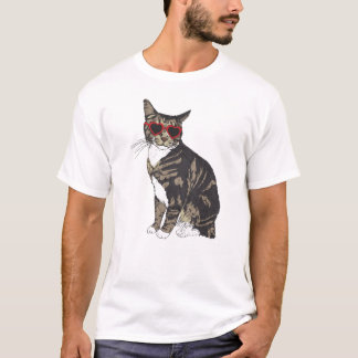 Tabby katt Heart Glass T Shirt