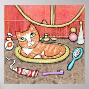 Tabby katt i badrummen sjunker poster
