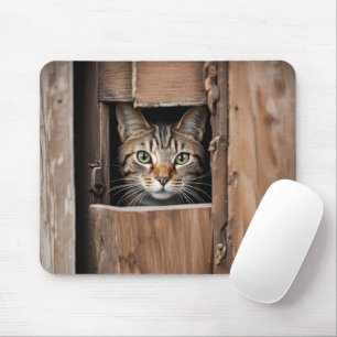 Tabby katt i Barn Door Hål Musmatta
