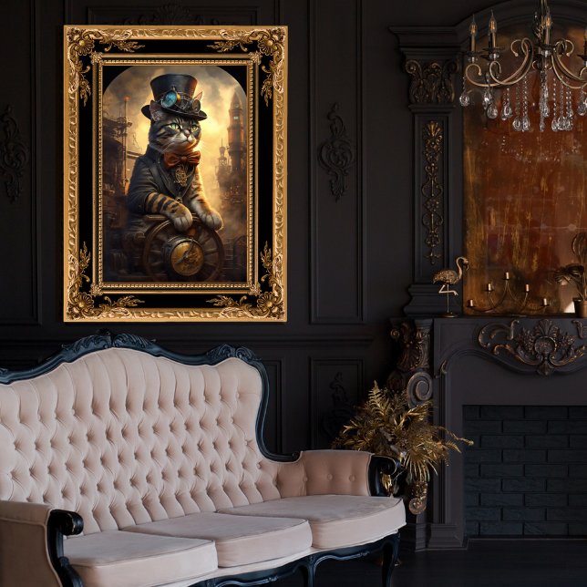 Tabby katt i en AI-genererad steampunk Fototryck (Skapare uppladdad)