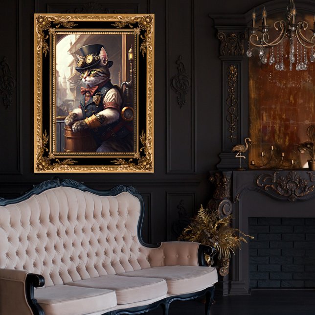 Tabby katt i en AI-genererad steampunk Fototryck (Skapare uppladdad)