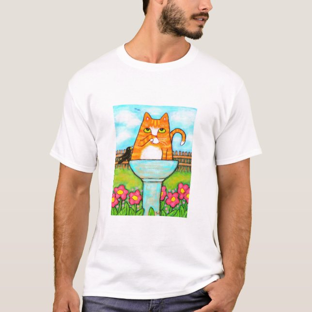 Tabby katt i fågelbadet tee shirt (Framsida)
