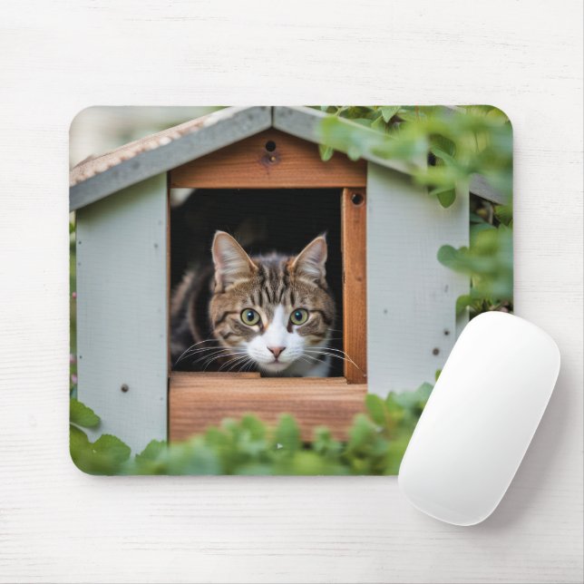 Tabby katt i Hund House Musmatta (Med mus)