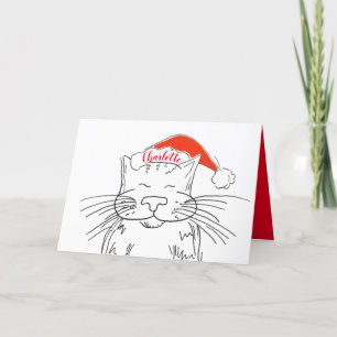 Tabby katt i jultomten helgkort