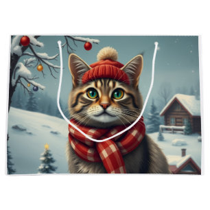 Tabby katt i Preppy Winter Attire och Hat Winter