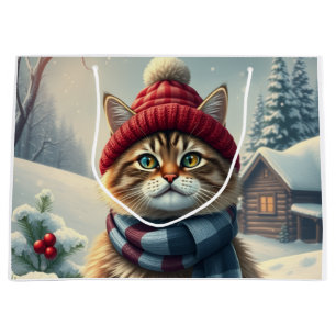 Tabby katt i Preppy Winter Attire och Hat Winter