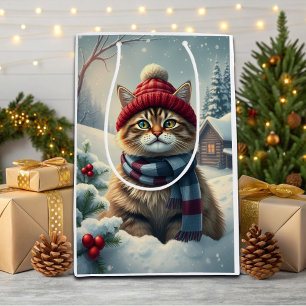 Tabby katt i Preppy Winter Attire och Hat Winter