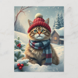 Tabby katt i Preppy Winter Attire och Hat Winter Helg Vykort
