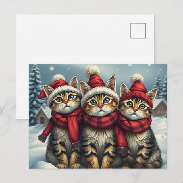 Tabby katt i Preppy Winter Attire och Hat Winter Helg Vykort (Fram/baksida)
