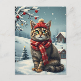 Tabby katt i Preppy Winter Attire och Hat Winter Helg Vykort