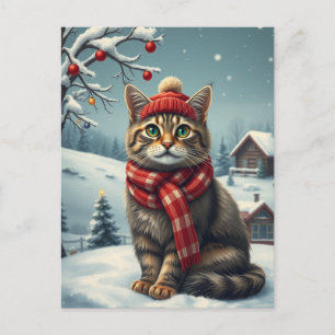 Tabby katt i Preppy Winter Attire och Hat Winter Helg Vykort