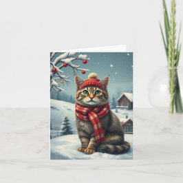Tabby katt i Preppy Winter Attire och Hat Winter Kort