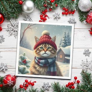 Tabby katt i Preppy Winter Attire och Hat Winter Pappersservett