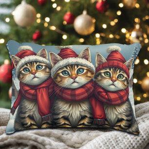 Tabby katt i Preppy Winter Attire och Hat Winter Prydnadskudde