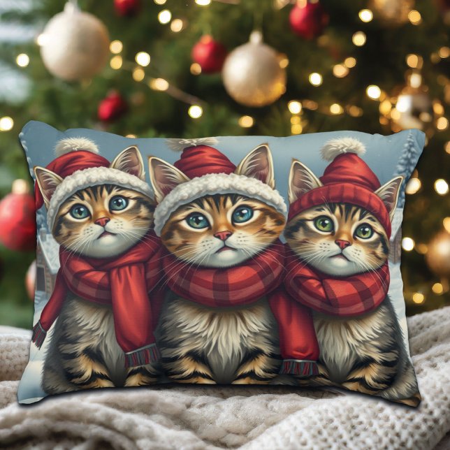 Tabby katt i Preppy Winter Attire och Hat Winter Prydnadskudde (Skapare uppladdad)