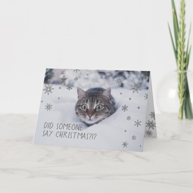 TABBY KATT i SNÖ SNÖFLINGOR i Helgkort (Framsida)
