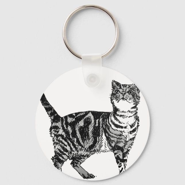 Tabby katt illustration Cute Cats Tabbies Gift Nyckelring (Framsida)