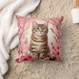 Tabby katt japansk Cherry Blommar Flower Kitten Kudde