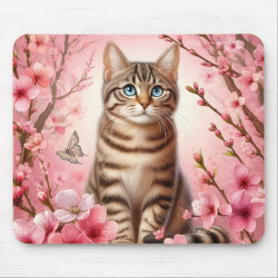 Tabby katt japansk Cherry Blommar Flower Kitten Musmatta
