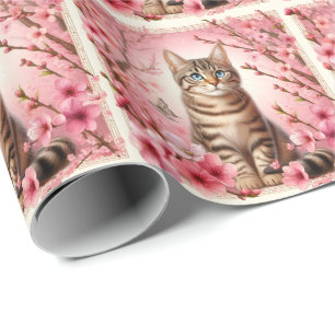 Tabby katt japansk Cherry Blommar Flower Kitten Presentpapper