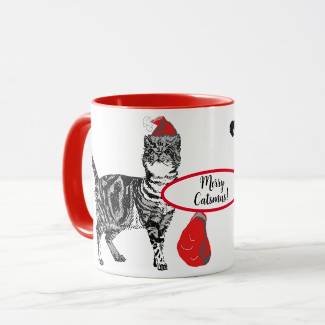 Tabby katt jul Cats Red White Funny Mugg (Framsida vänster)