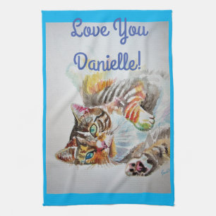 Tabby katt Kärlek Du vill att Namn Art Tea Towel s Kökshandduk