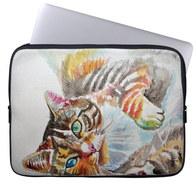 Tabby katt-katter (konst) Watercolor Dam Wallet Laptop Fodral (Framsidan)