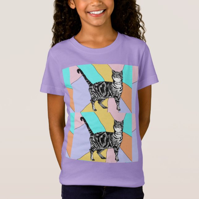 Tabby katt-katter, söta, stripade sällskapsdjur, f t shirt (Framsida)