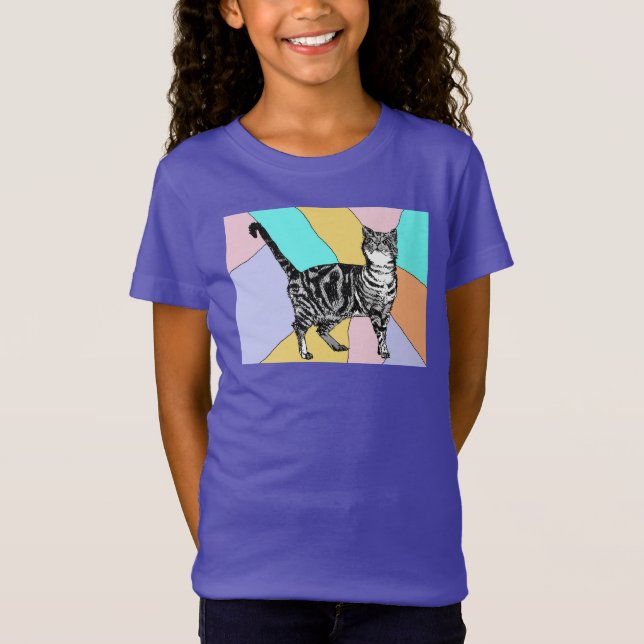 Tabby katt-katter, söta, stripade sällskapsdjur, f t shirt (Framsida)