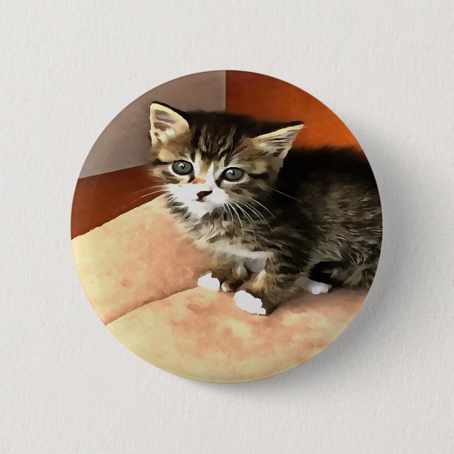 Tabby katt Kitten Pet Porträtt Knapp (Framsida)