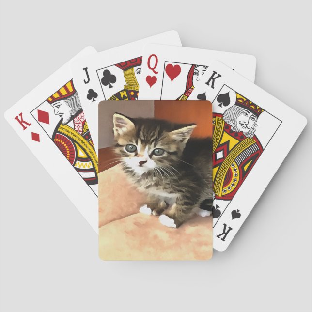 Tabby katt Kitten Pet Porträtt Kortlek (Baksidan)